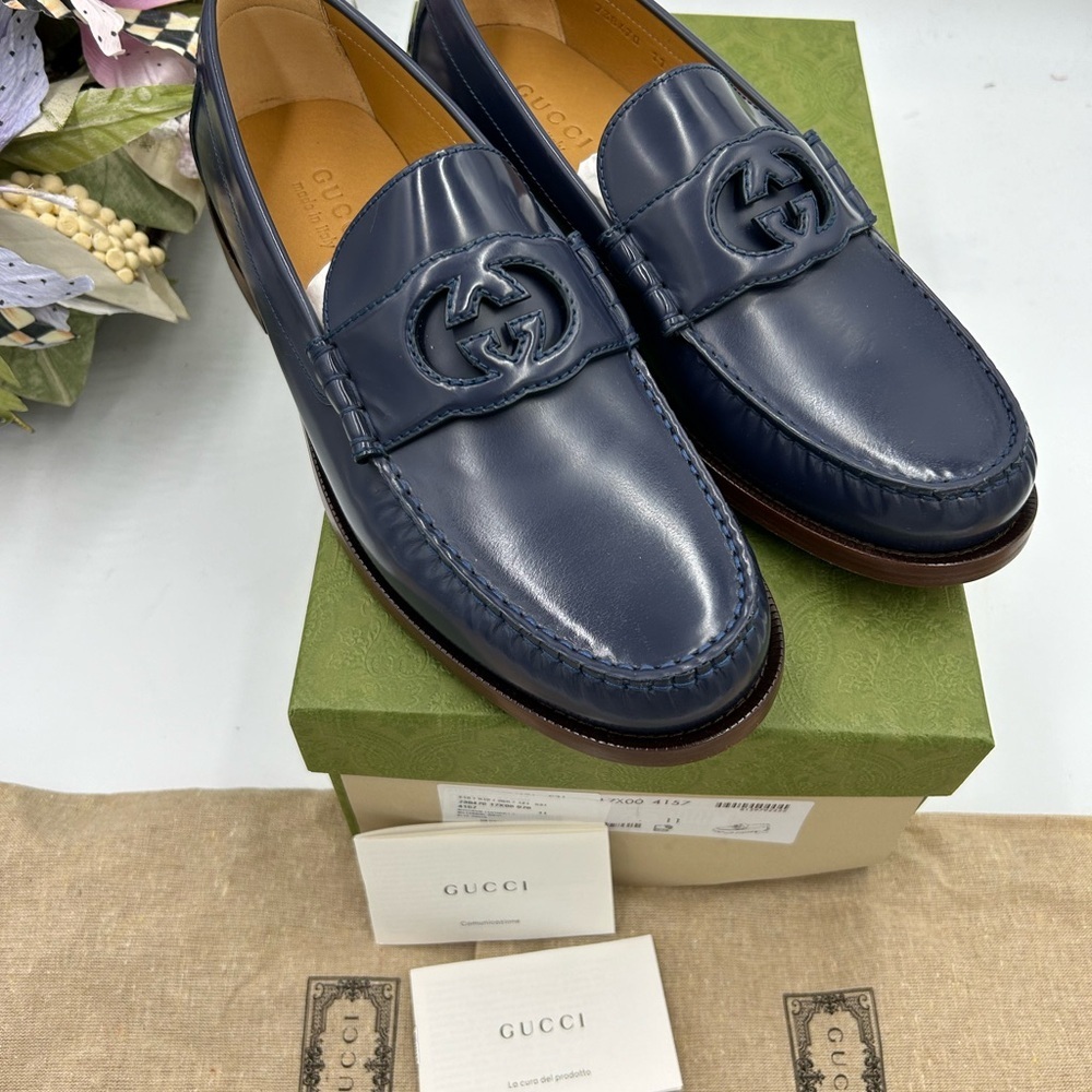 Men’s Gucci interlocking GG leather loafers size 11 made in Italy - Picture 2 of 9